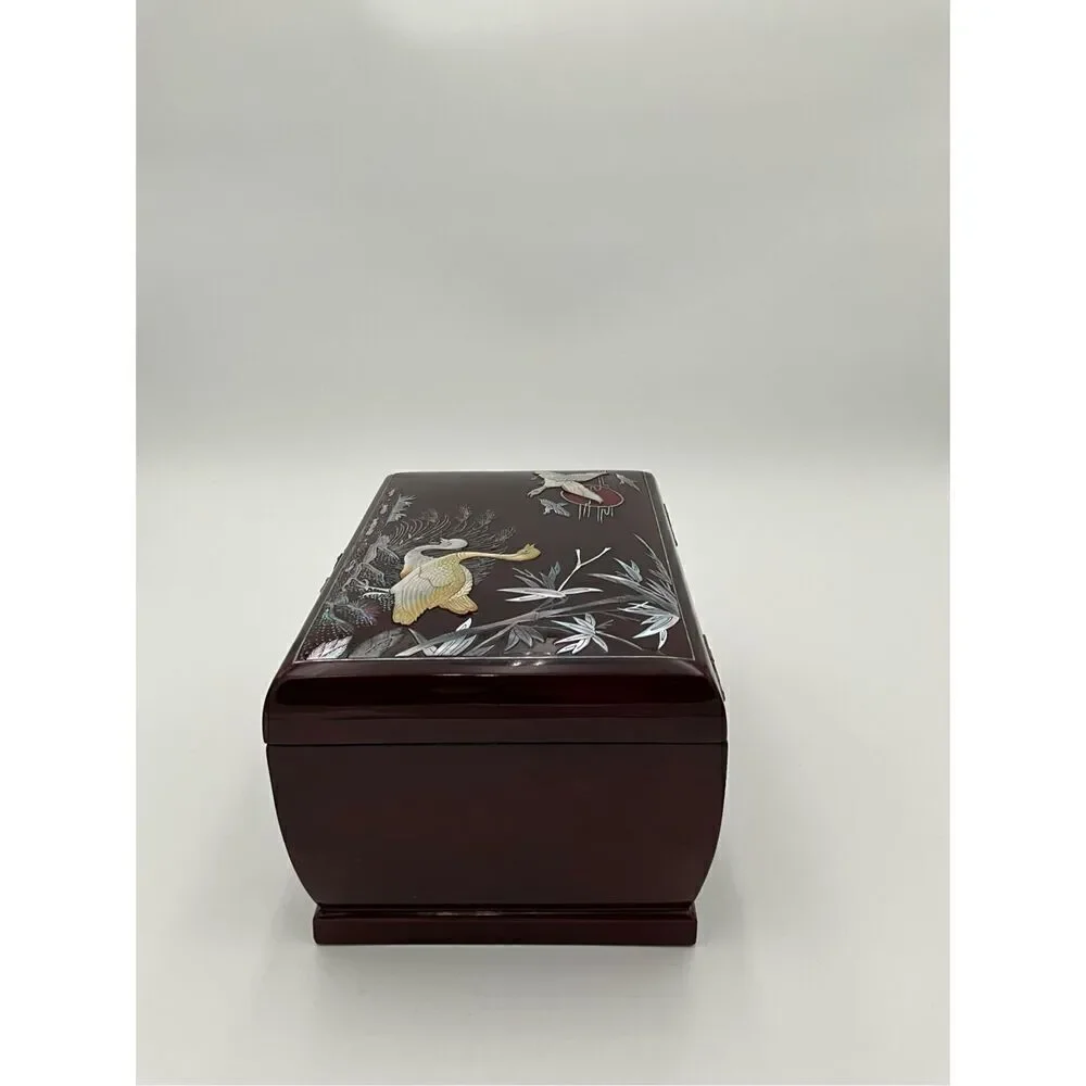 VINTAGE Mother Of Pearl Inlay Wooden Jewelry Box